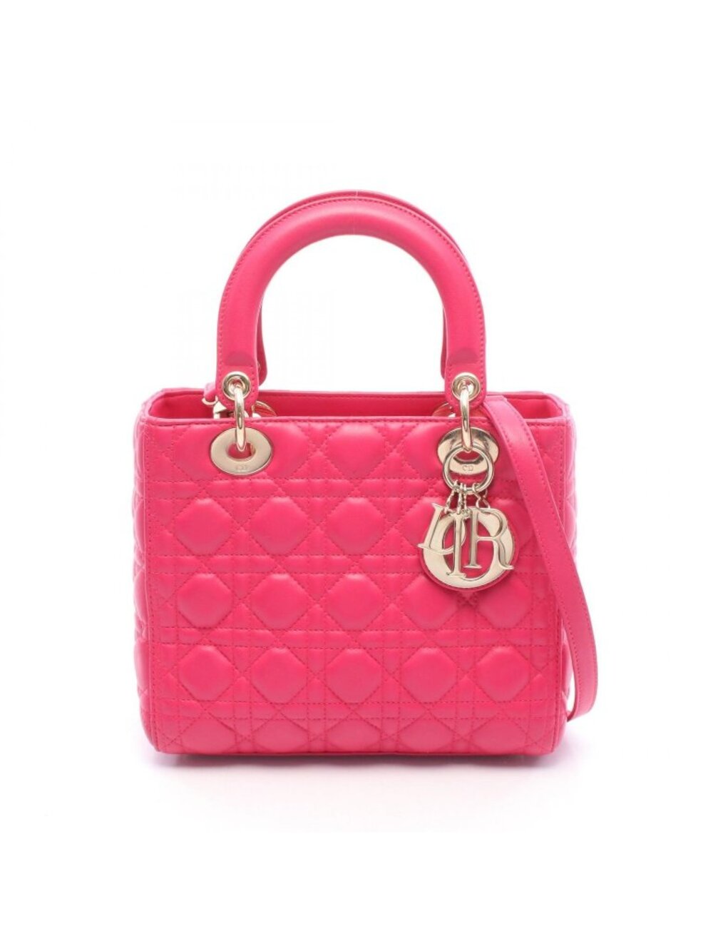 Dior Handbag Lady Dior 2-Way Magenta Leather Tote Medium